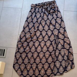 Express Navy and Cream Patterned Maxi Skirt